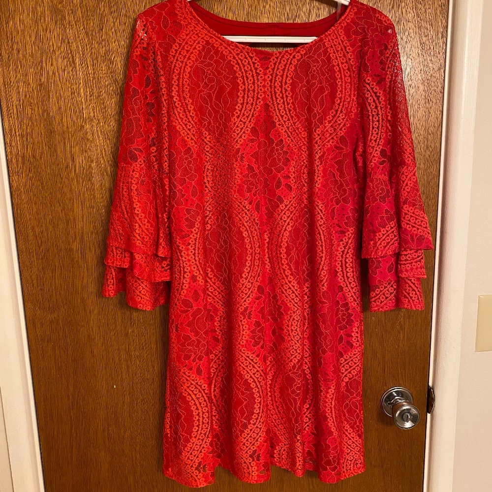Red Lace Dress w/ Layered Sleeves